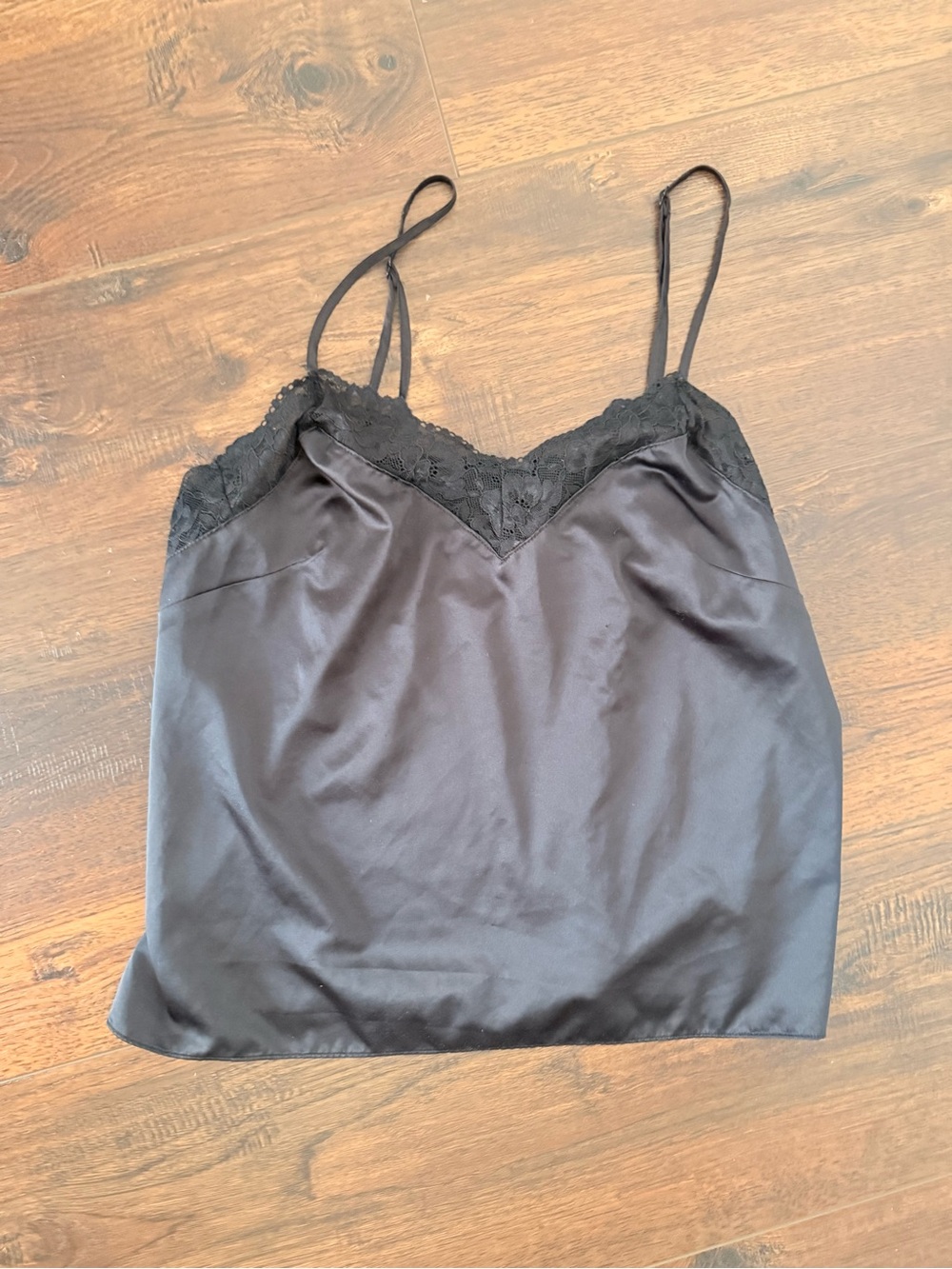 Black Lace Trim Satin Cami - Women Intimates